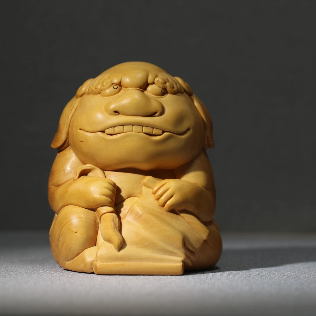 书童狮子摆件黄杨木纯手工方颜原创文玩案头雅件送长辈老师