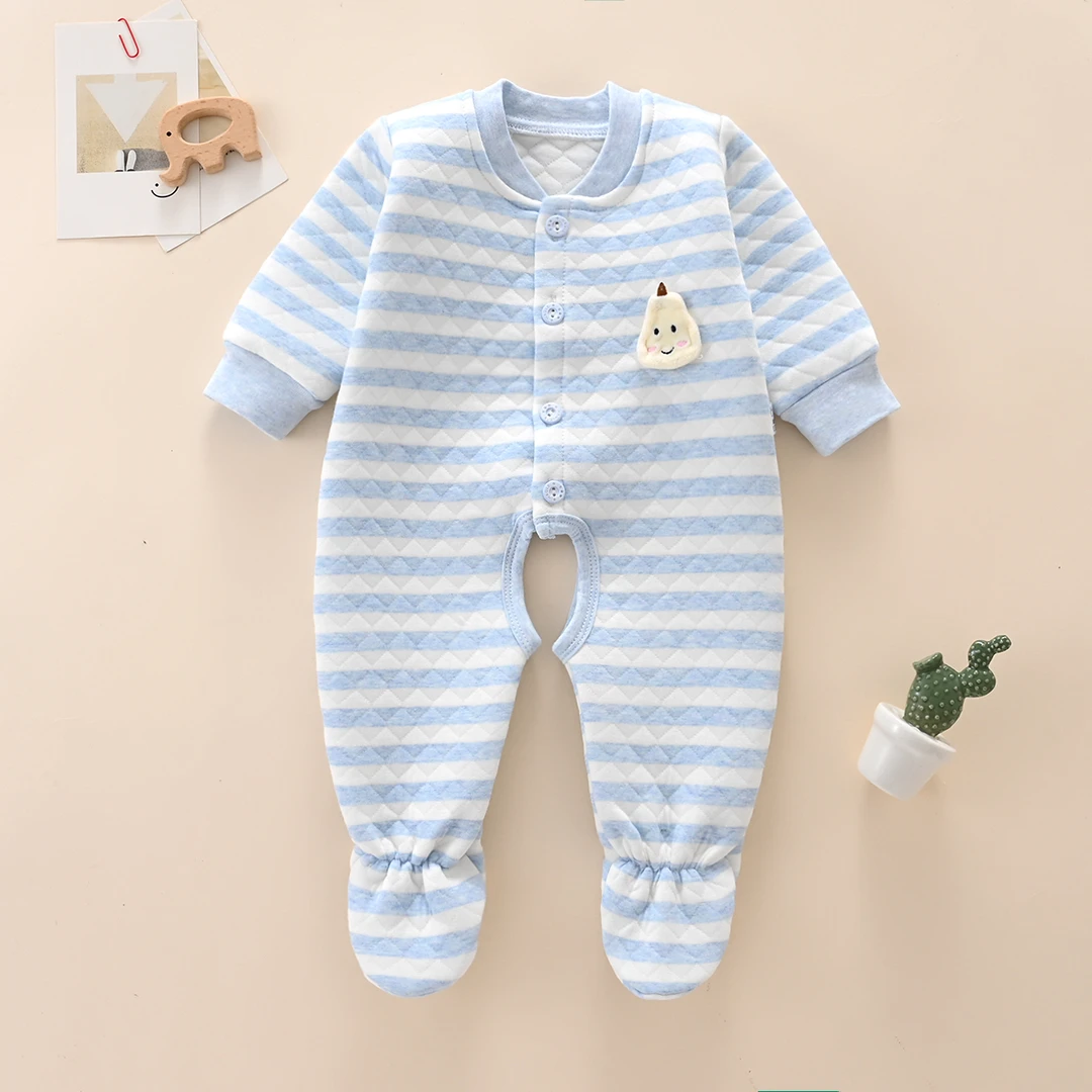 婴儿衣服春秋款包脚开档保暖连体衣0一3月秋冬季男女宝宝带脚秋装