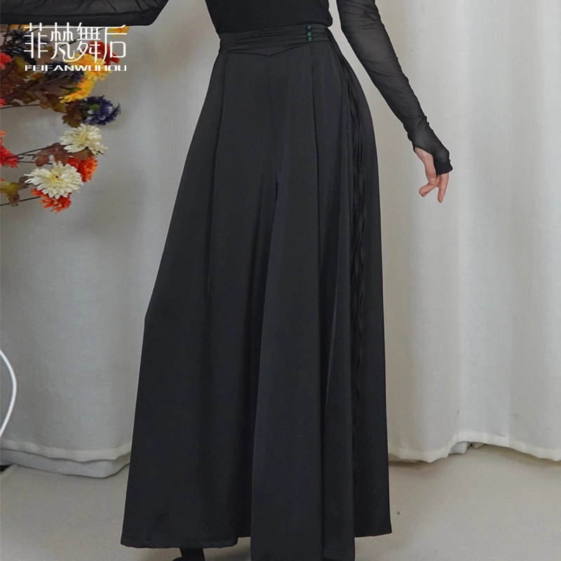 舞蹈练功裤女直筒缎面现代舞阔腿裤飘逸中国民族古典舞艺考舞蹈服