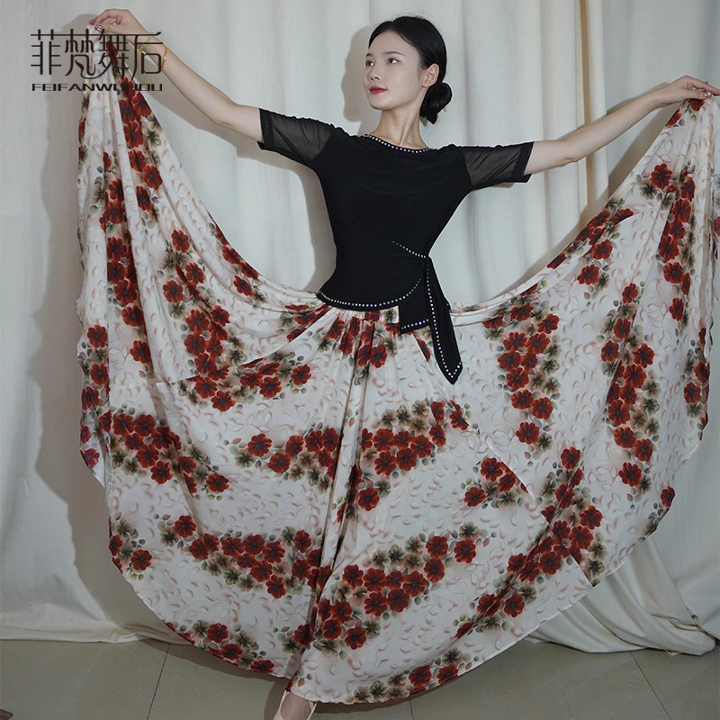 菲梵舞后碎花广场舞裙子半身裙异域风情新疆舞大摆裙民族古典舞裙