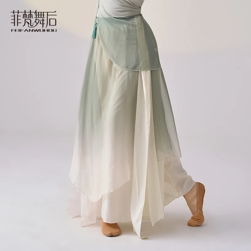 菲梵舞后渐变中国风古典舞阔腿裤飘逸演出服仙气双层天丝宽松裤裙