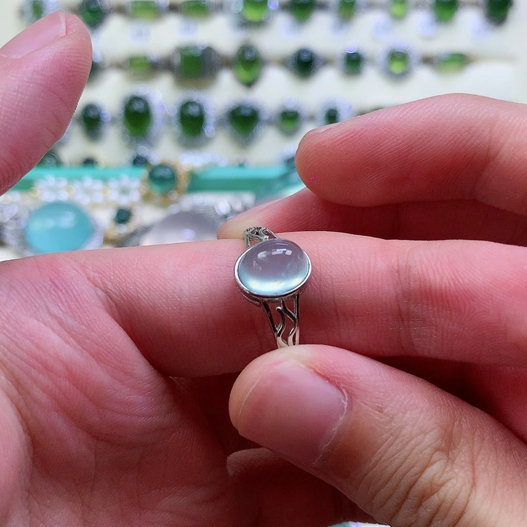 蛇纹石玉戒指银S925镶嵌