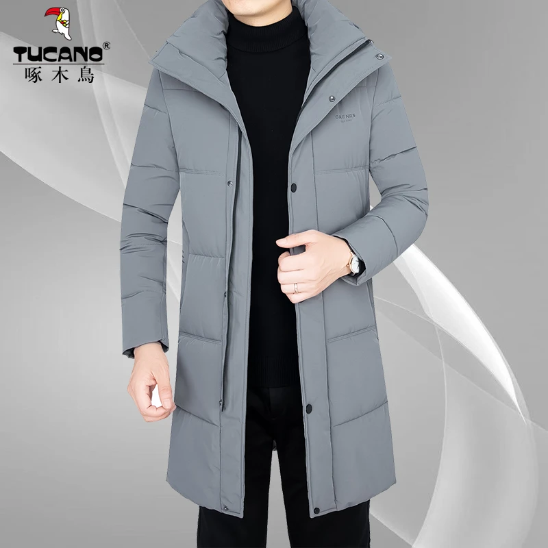 啄木鸟冬季新款男士长款保暖加厚连帽棉衣中年防风过膝时尚棉袄男