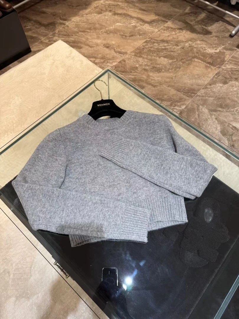 WW2024新款女士短款休闲时尚圆领秋冬针织衫