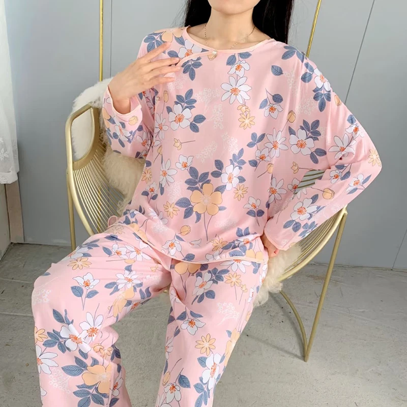 【中式国风】春夏女士时尚印花睡衣女套装宽松薄款棉绸休闲大码套装