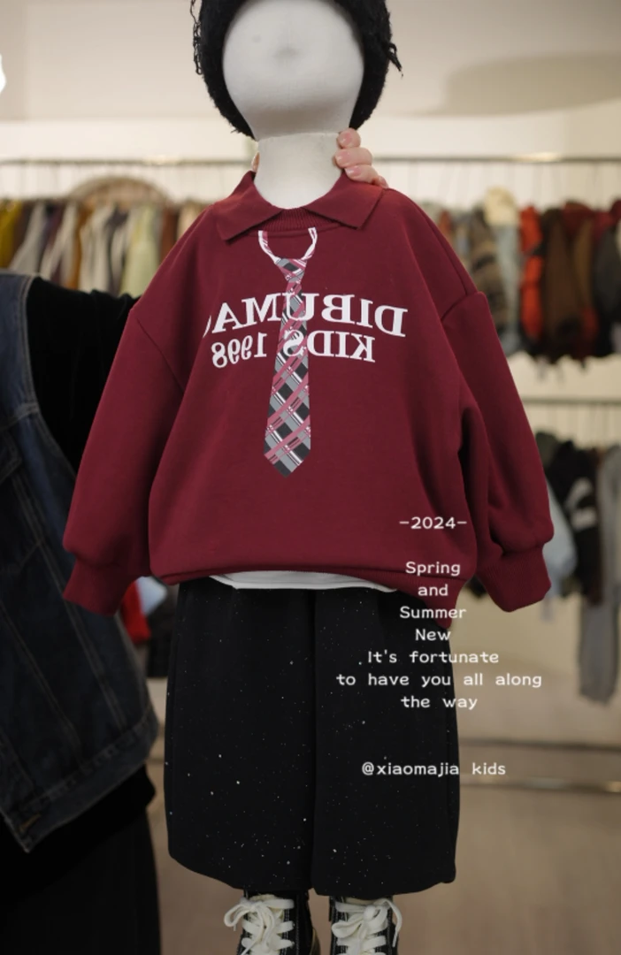 现货-儿童冬季加绒加厚糕糕绒卫衣D-5011宽松纯色时尚套头卫衣