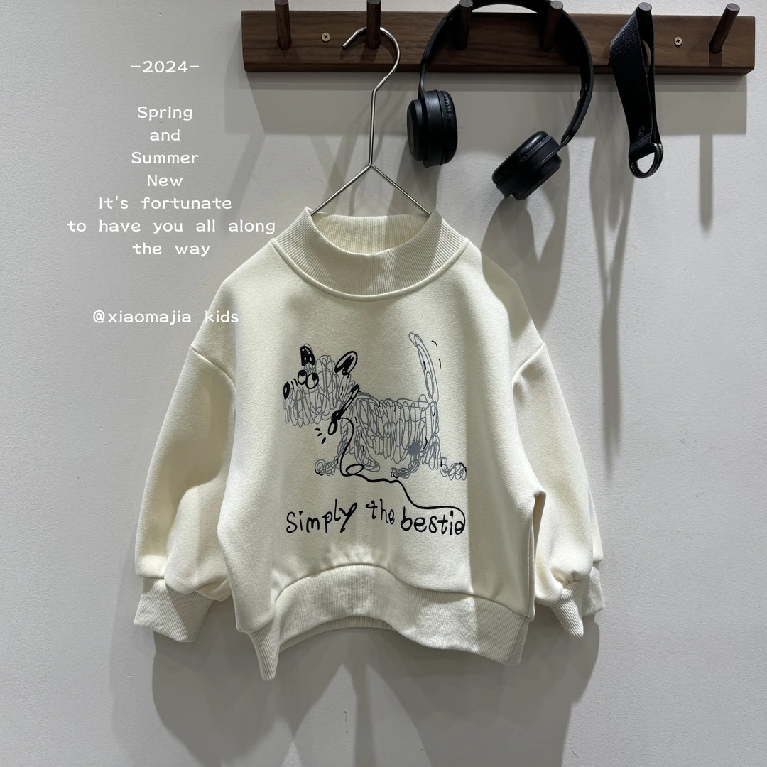 现货-儿童冬季加绒一体绒时尚卫衣D-3470印花可爱男女童印花休闲