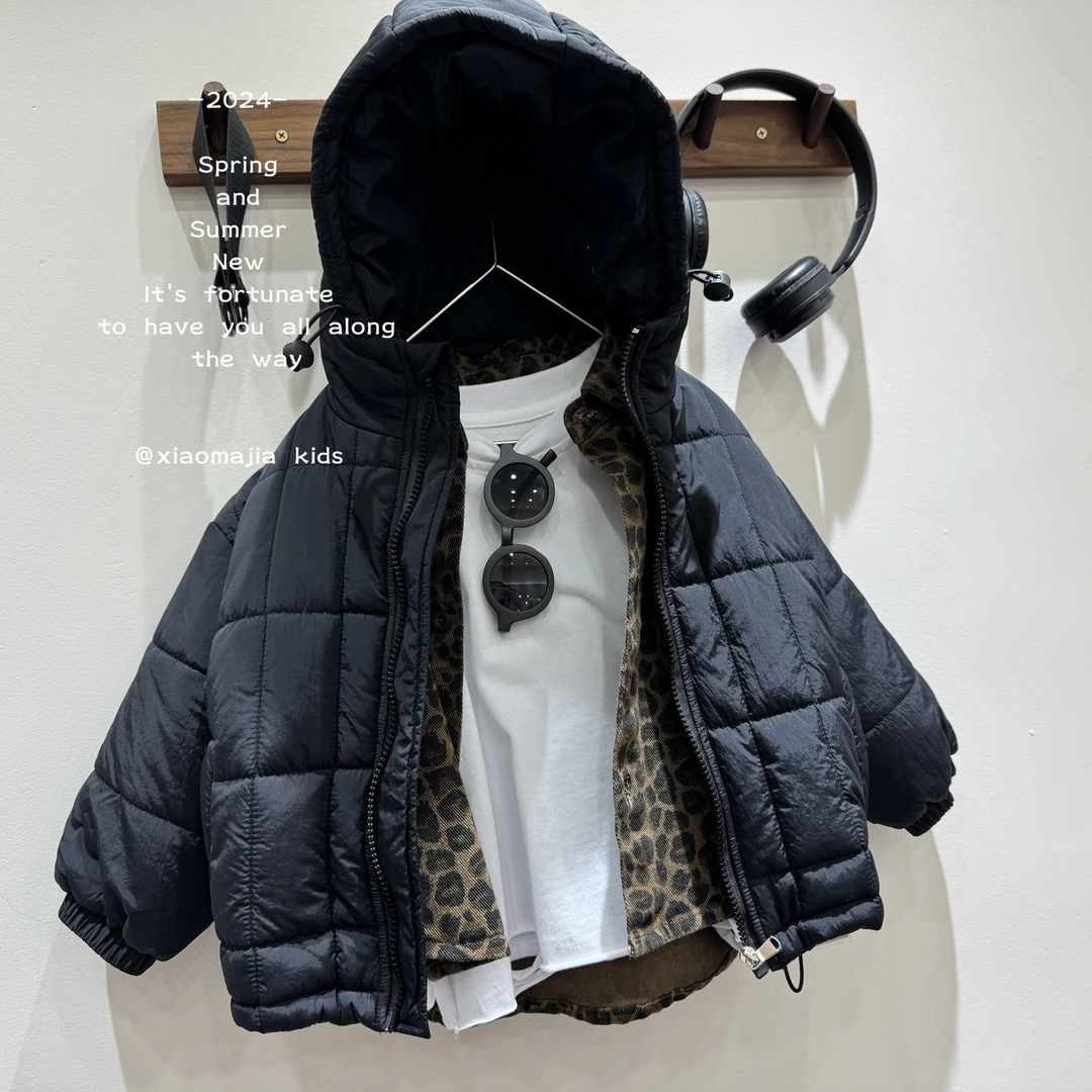 现货-儿童冬季保暖连帽棉服D-3477韩版宽松棉衣男女童加厚上衣