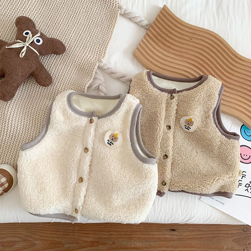 婴儿加绒马甲秋冬装外穿男女宝宝衣服上衣新生儿毛绒背心保暖马夹