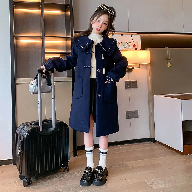 冬季新款儿童大衣中长款韩版宽松显瘦加厚女童毛呢