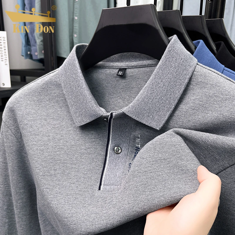 金盾春秋季商务潮流纯色翻领POLO衫长袖T恤男士休闲宽松早秋上衣