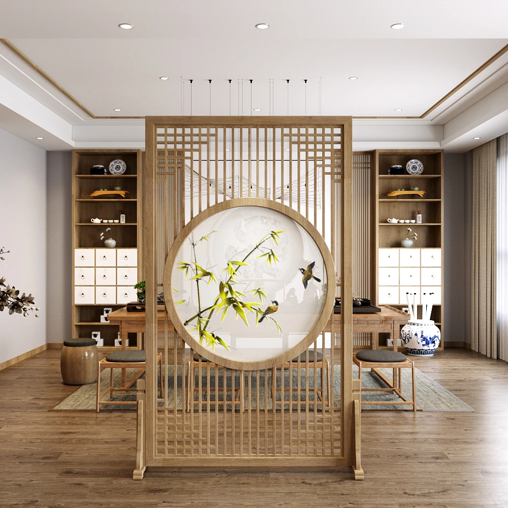 思怡轩新中式屏风隔断客厅进门遮挡办公卧室入户玄关苏绣实木座屏