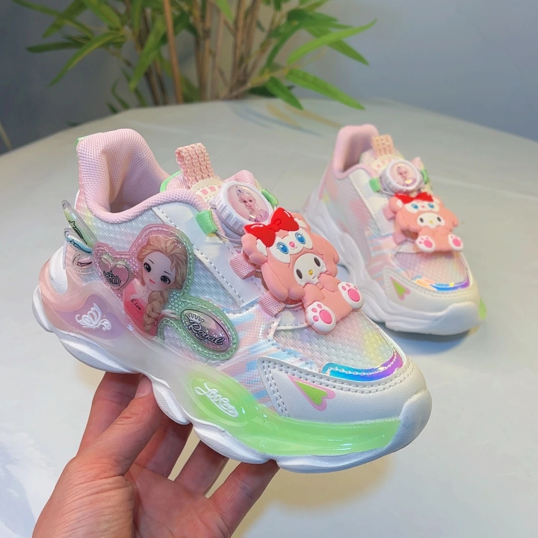 儿童运动发光鞋2024春季新款女童学生亮灯鞋中童老爹鞋小女孩灯鞋