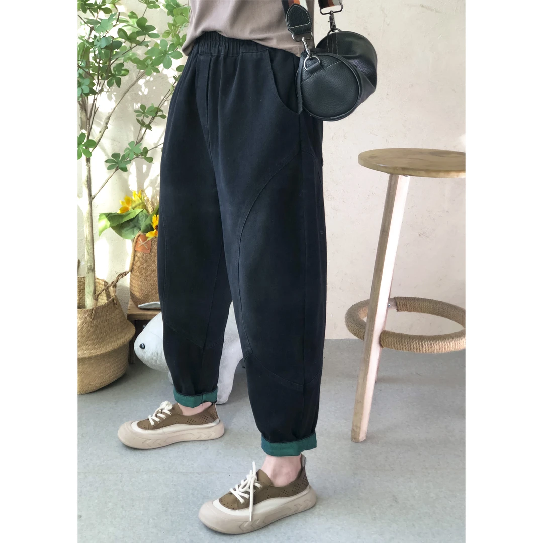 （浅笑）23126休闲哈伦裤女宽松大码显瘦个性口袋时尚百搭工装