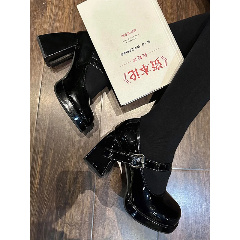 妙龄青春玛丽珍高跟鞋法式复古女鞋春秋新款粗跟单鞋黑色厚底防水