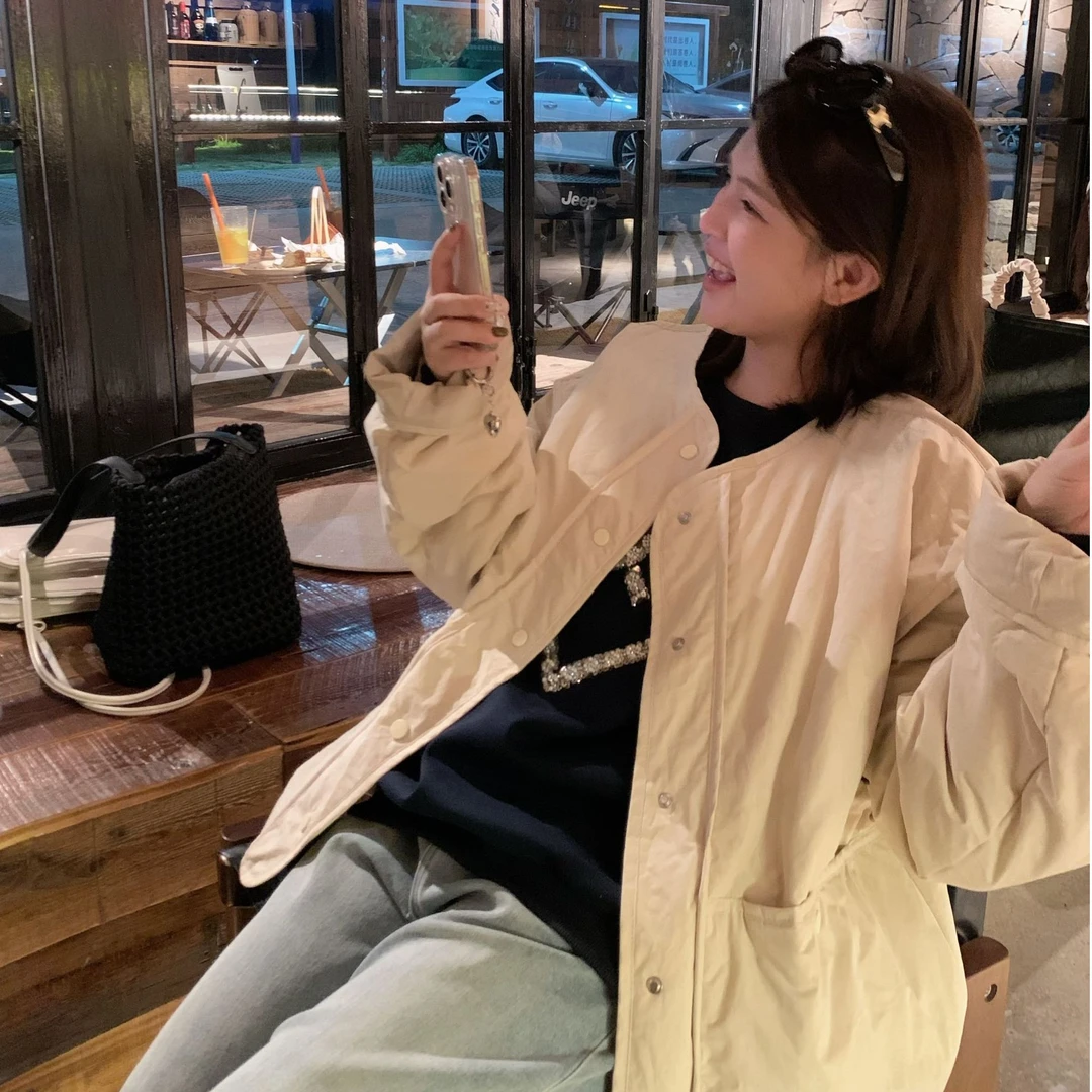 漫姐的店【面包服】圆领软糯棉服外套慵懒风宽松单排扣轻薄款棉衣