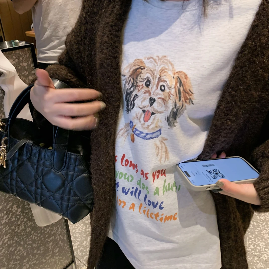 漫姐的店【狗狗素描】秋冬小狗印花圆领卫衣女套头长袖T恤休闲