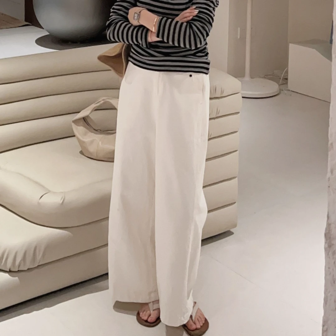 漫姐的店【白茶裤】韩系极简显瘦直筒牛仔裤女宽松高腰九分裤长裤