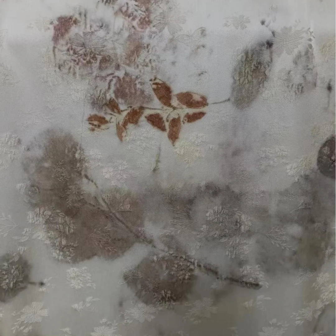 114门幅25姆咪100%真丝提花植物叶拓