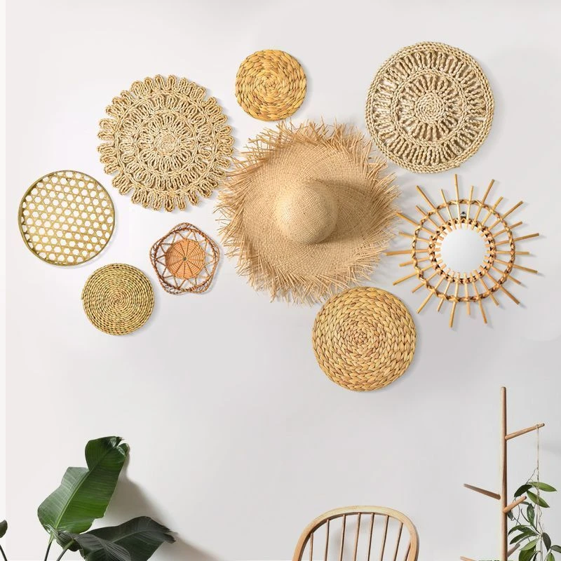 手工草编藤编墙壁挂饰波西米亚民宿床头墙面装饰田园风房间壁饰