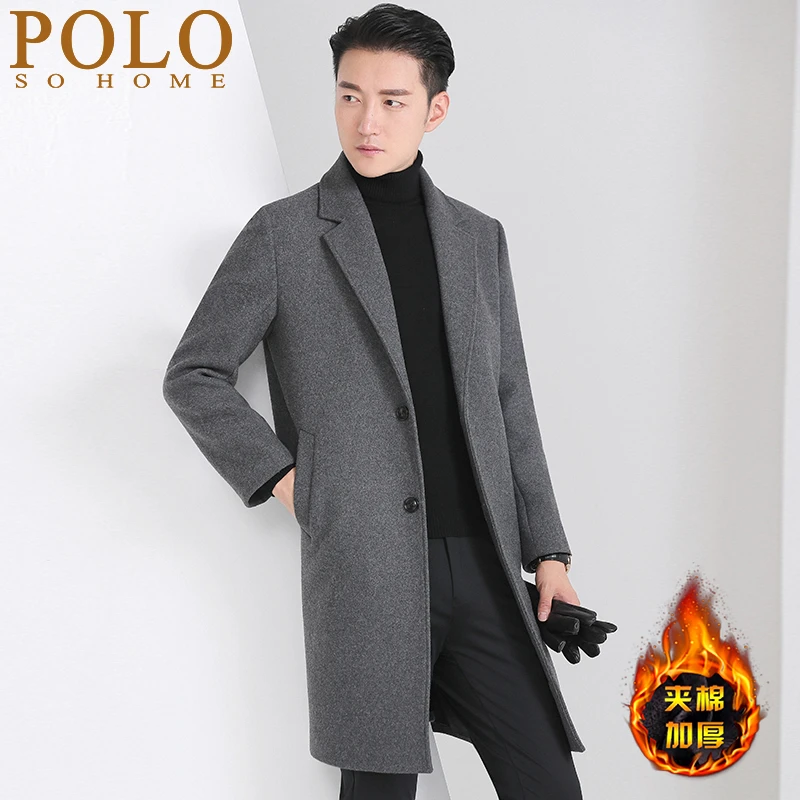 保罗冬季羊毛大衣男中长款韩版修身休闲风衣加厚呢子高档毛呢外套