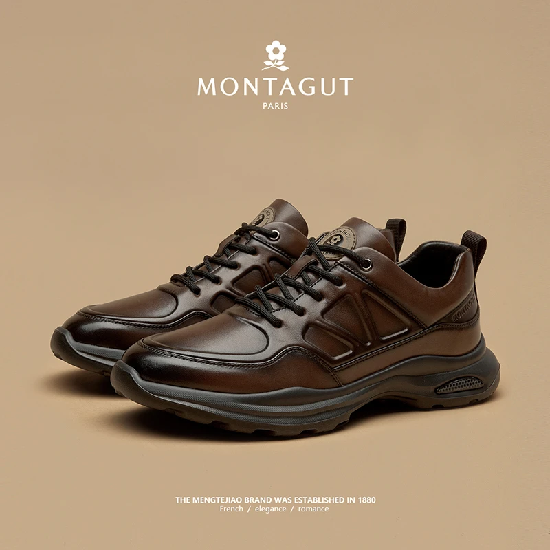 梦特娇/Montagut高端轻奢男鞋头层牛皮时尚百搭舒适软底休闲潮鞋