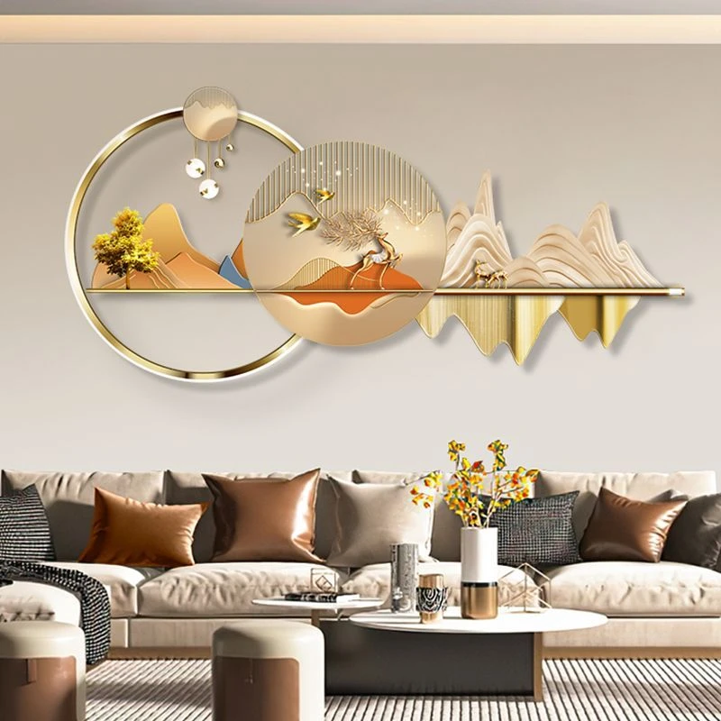 轻奢精雕led灯画客厅装饰画带灯背有靠山沙发背景墙壁画氛围灯画