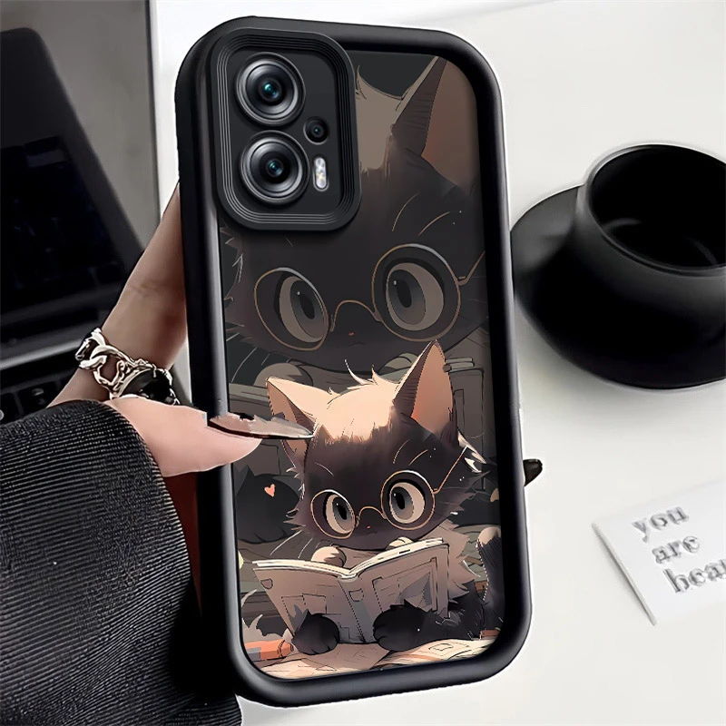 适用看书小猫红米Note11TPro手机壳全包硅胶新款防摔简约软壳个性