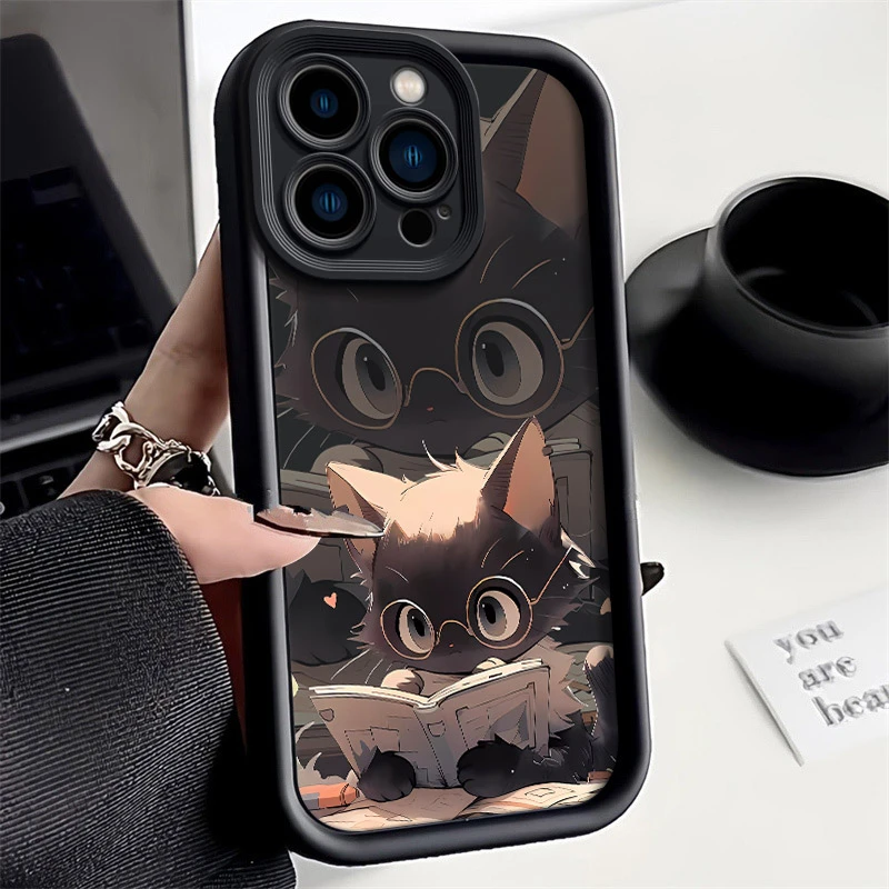 看书小猫iPhone苹果13Pro手机壳全包硅胶新款防摔简约软壳潮网红