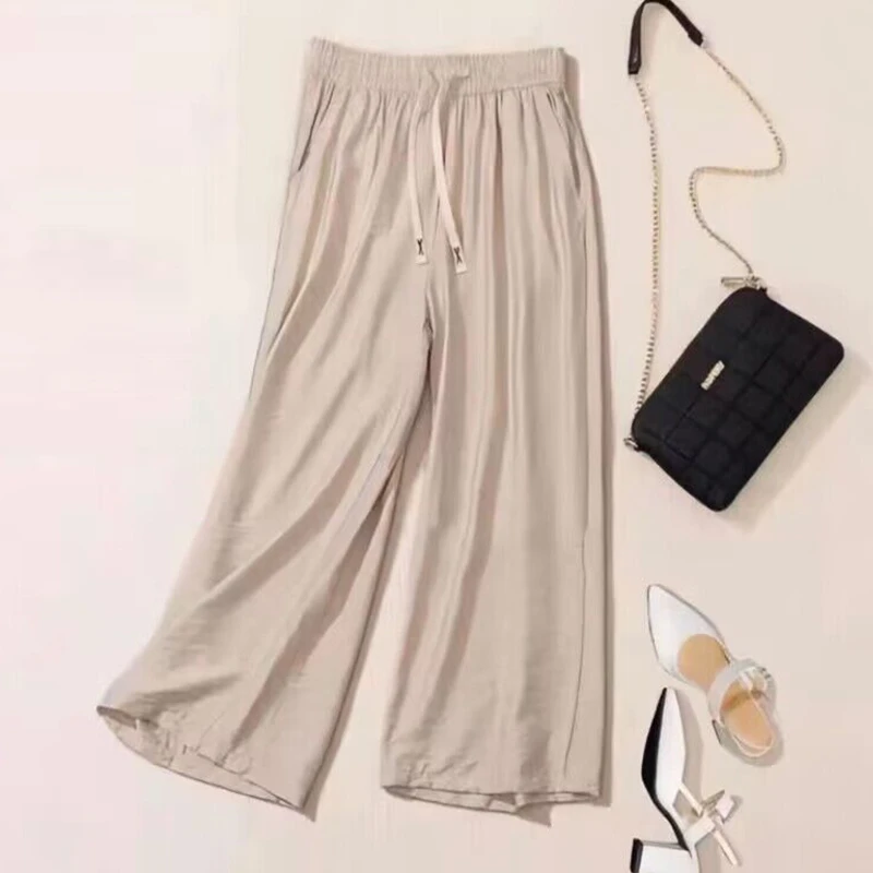 2023夏季薄款宽松显瘦阔腿裤高腰垂感休闲直筒九分裤阔腿裤