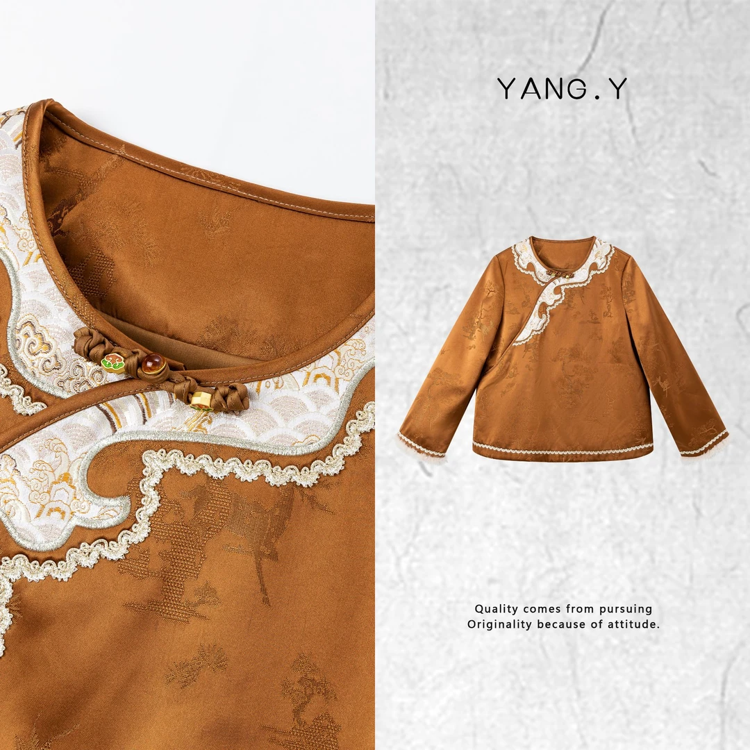 YANG.Y- 【月在万书】深圳原创中式女装桑蚕丝水貂毛夹棉上衣91083