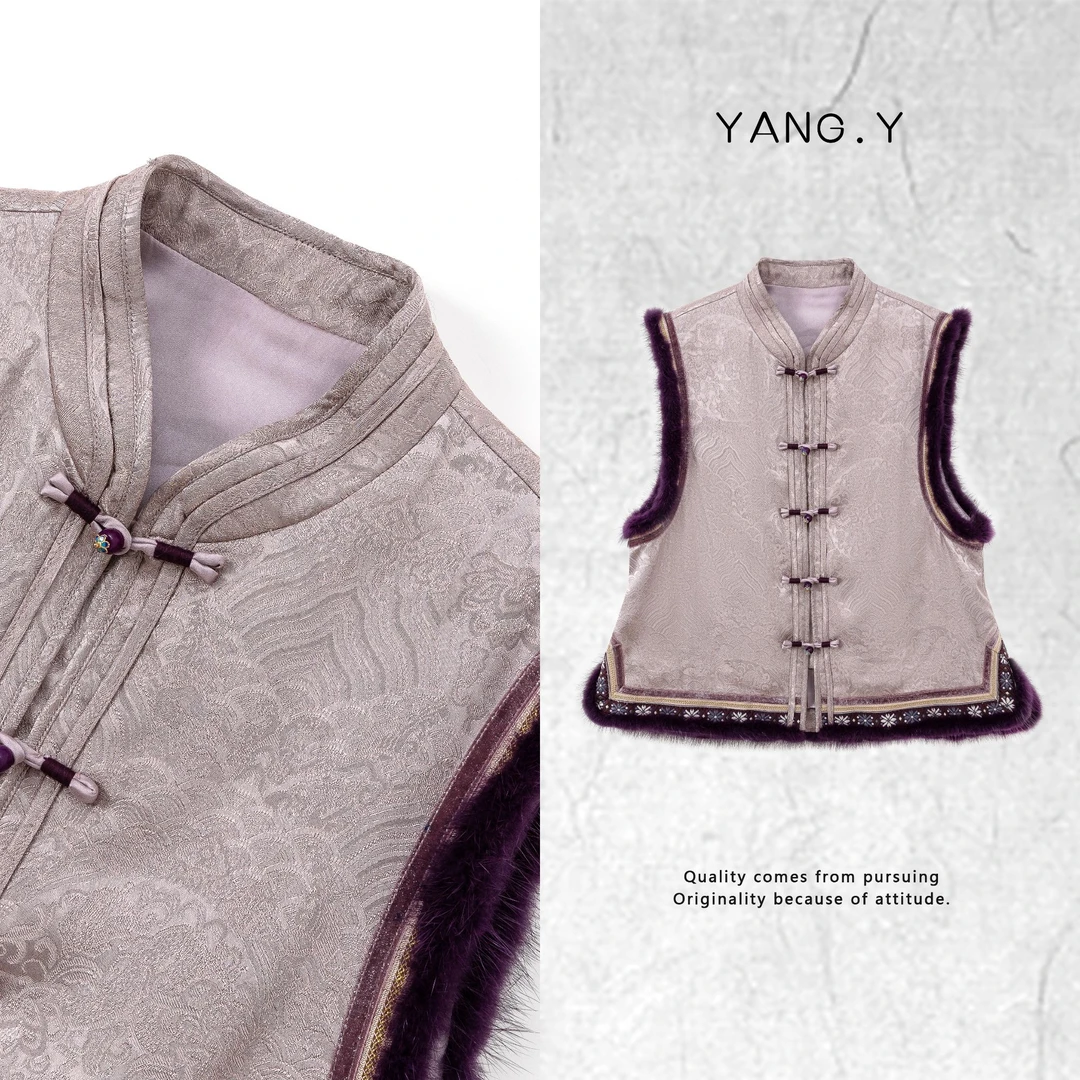 YANG.Y-【紫韵东方】深圳原创高端新中式国风桑蚕丝水貂毛马甲90985