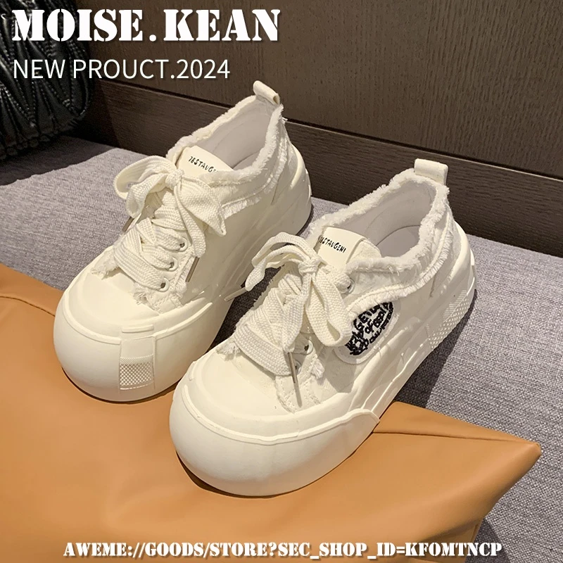 Moise Kean小香风帆布鞋女ins新款夏季厚底小白鞋配裙子休闲板鞋