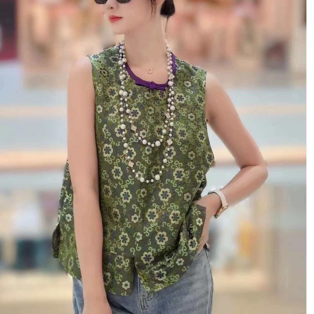 【繁花】墨墨家高定新中式国潮桑蚕丝交织宋锦清凉夏季国风马甲上衣