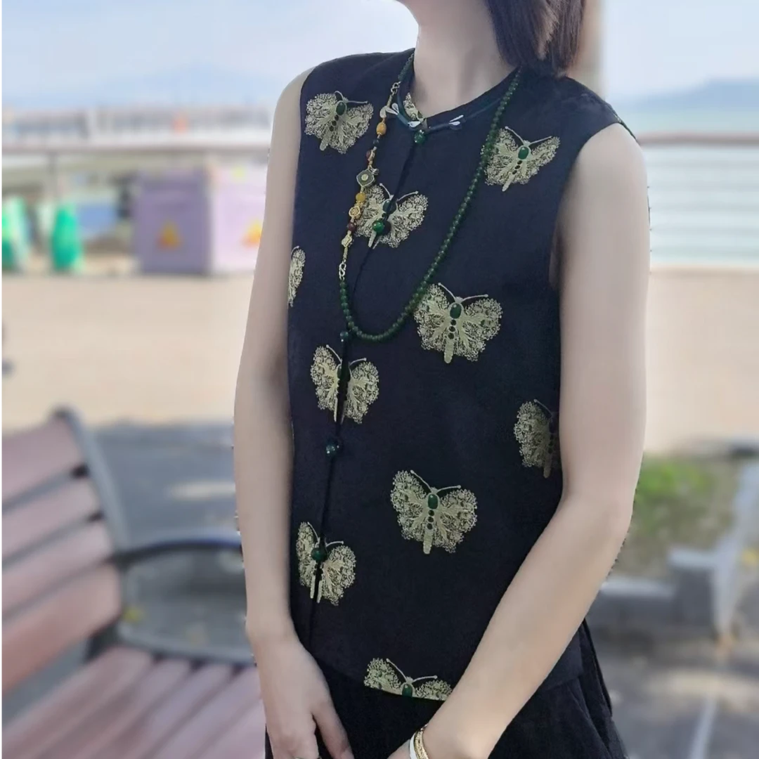 【黑金蝴蝶】墨墨家高定新中式国潮满分桑蚕丝黑金蝴蝶宋锦国风马甲