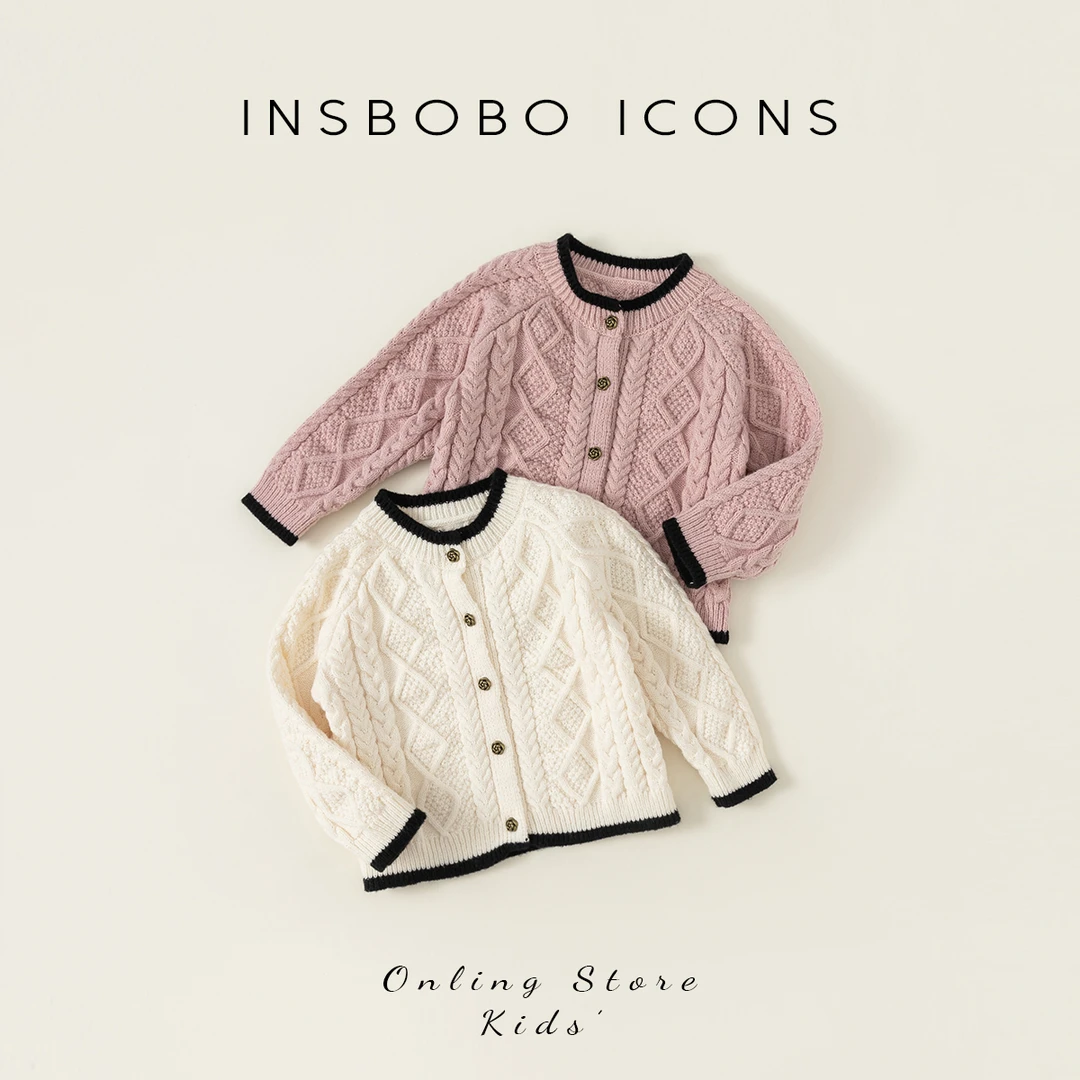 INSbobo女童针织开衫儿童毛衣新款娃娃领上衣女童毛衣QY23083