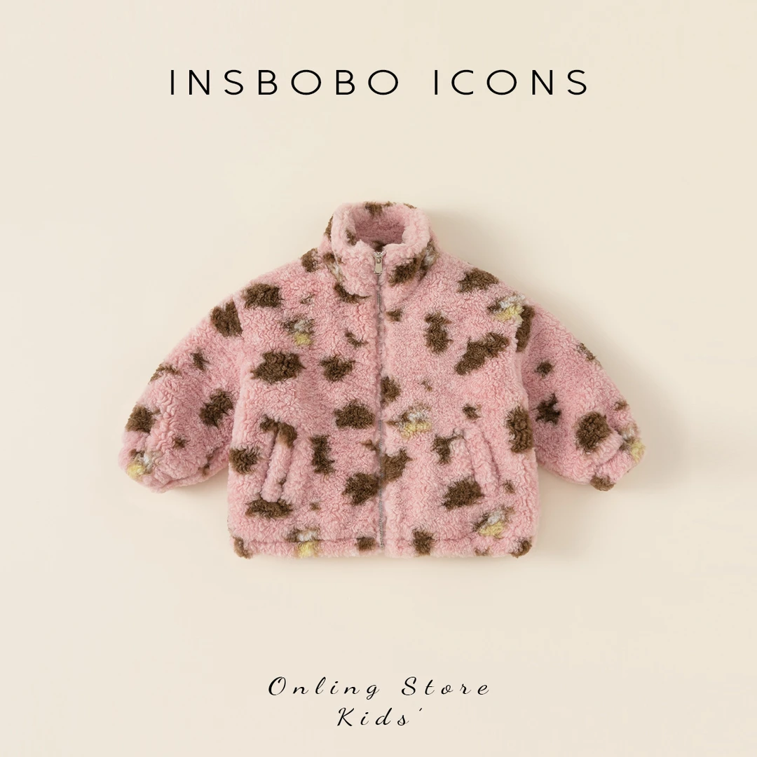 INSbobo女童2023冬季新品外出服小童羊羔毛加绒洋气外套DY34222