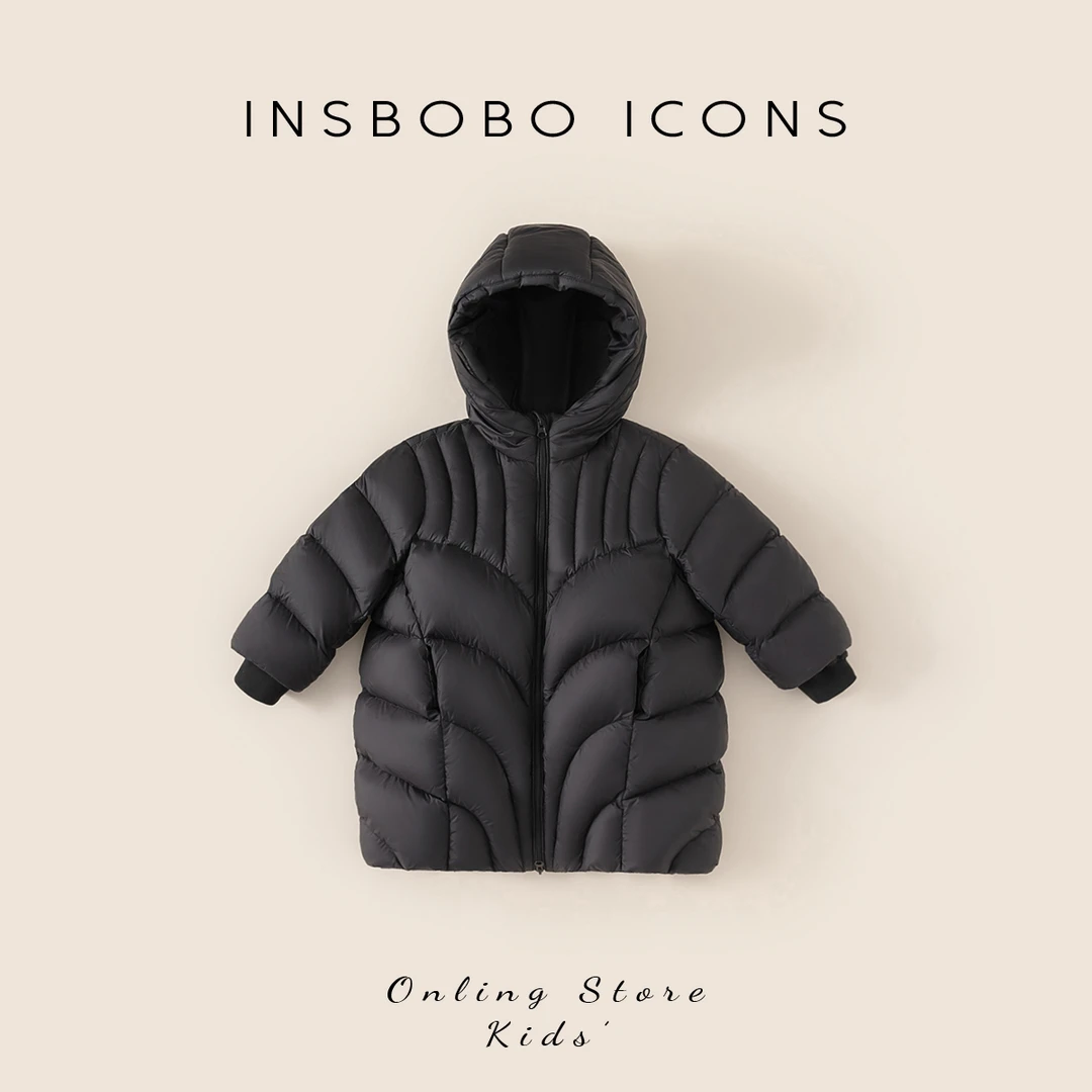 INSbobo女童三防羽绒服外套冬季冬装男童白鸭绒保暖上衣DY84005