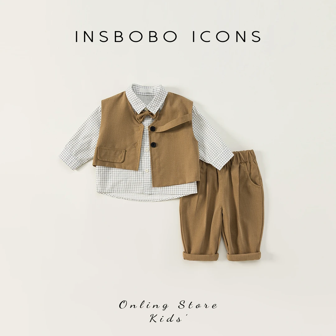 INSbobo宝宝春装男童周岁生日礼服小童韩版马甲三件套童装QT82167