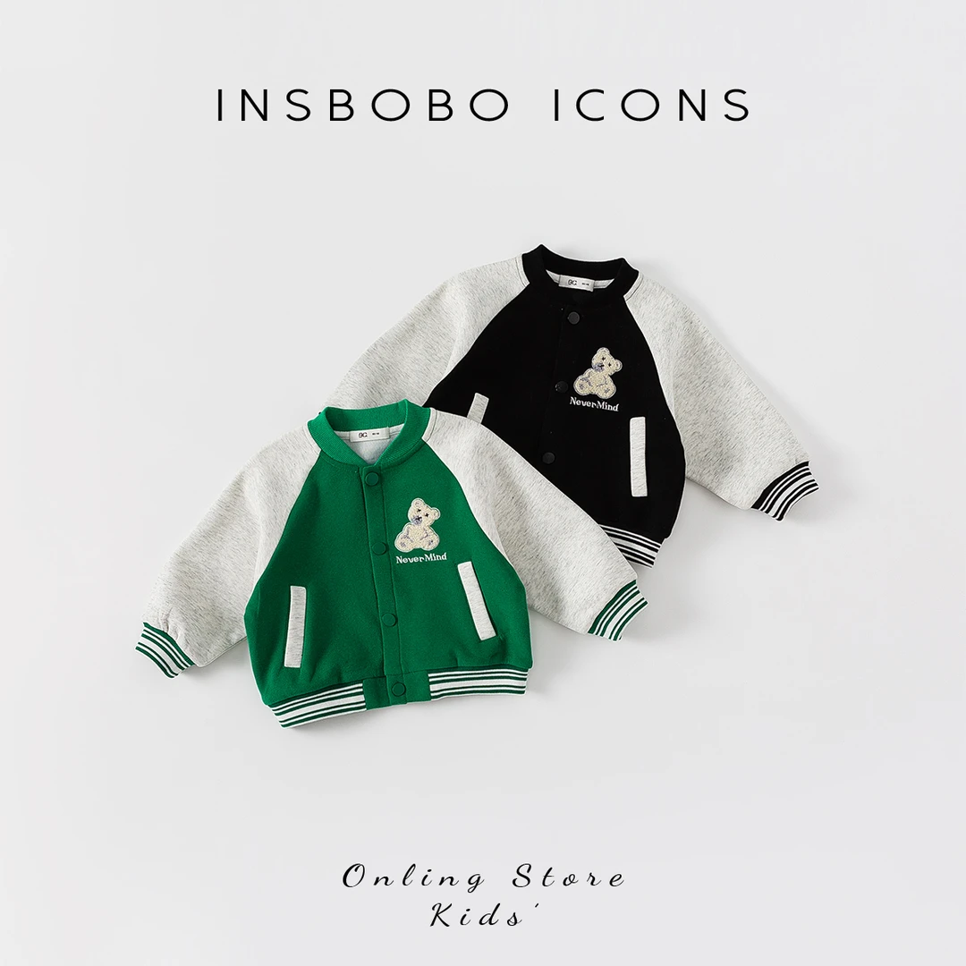 INSbobo儿童小熊印花棒球服外套洋气休闲宝宝春季小童春秋QY82041