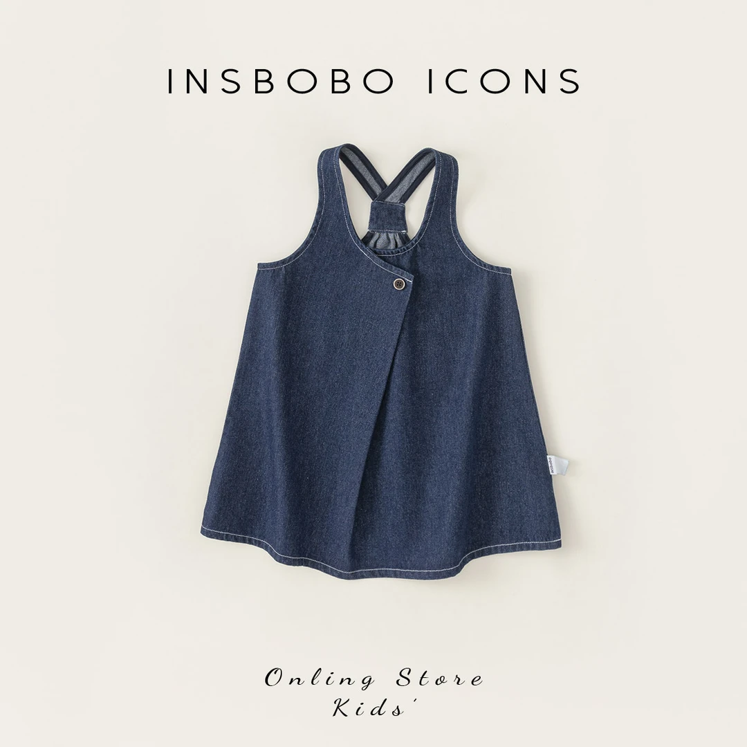 INSbobo女童时尚简约百搭牛仔连衣裙秋季纯色女宝宝背心裙QQ24052
