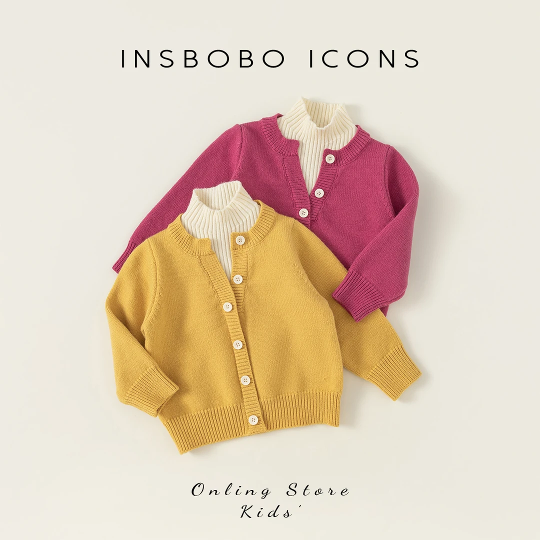 INSbobo女童秋冬新品针织衫宝宝拼色高领毛衣洋气撞色上衣QY23301
