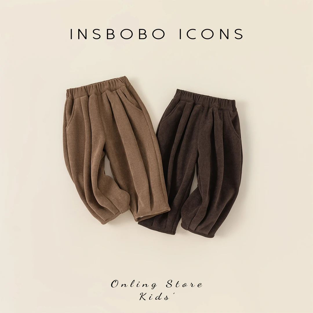 INSbobo冬季女童新品保暖长裤宝宝韩版纯色一体绒休闲裤DK23190