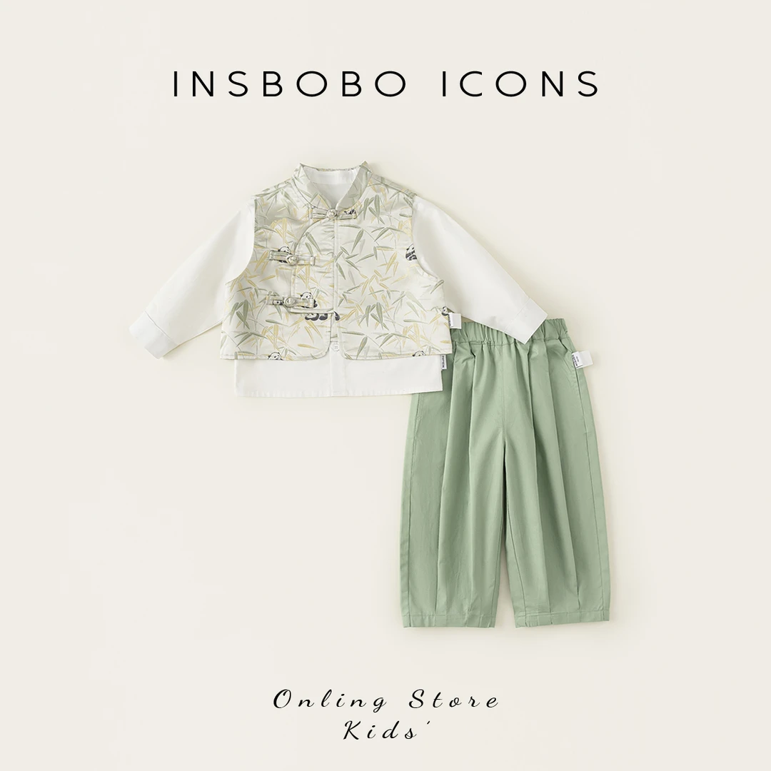 INSbobo儿童套装国风马甲+简约衬衫+简约休闲裤三件套CT85031