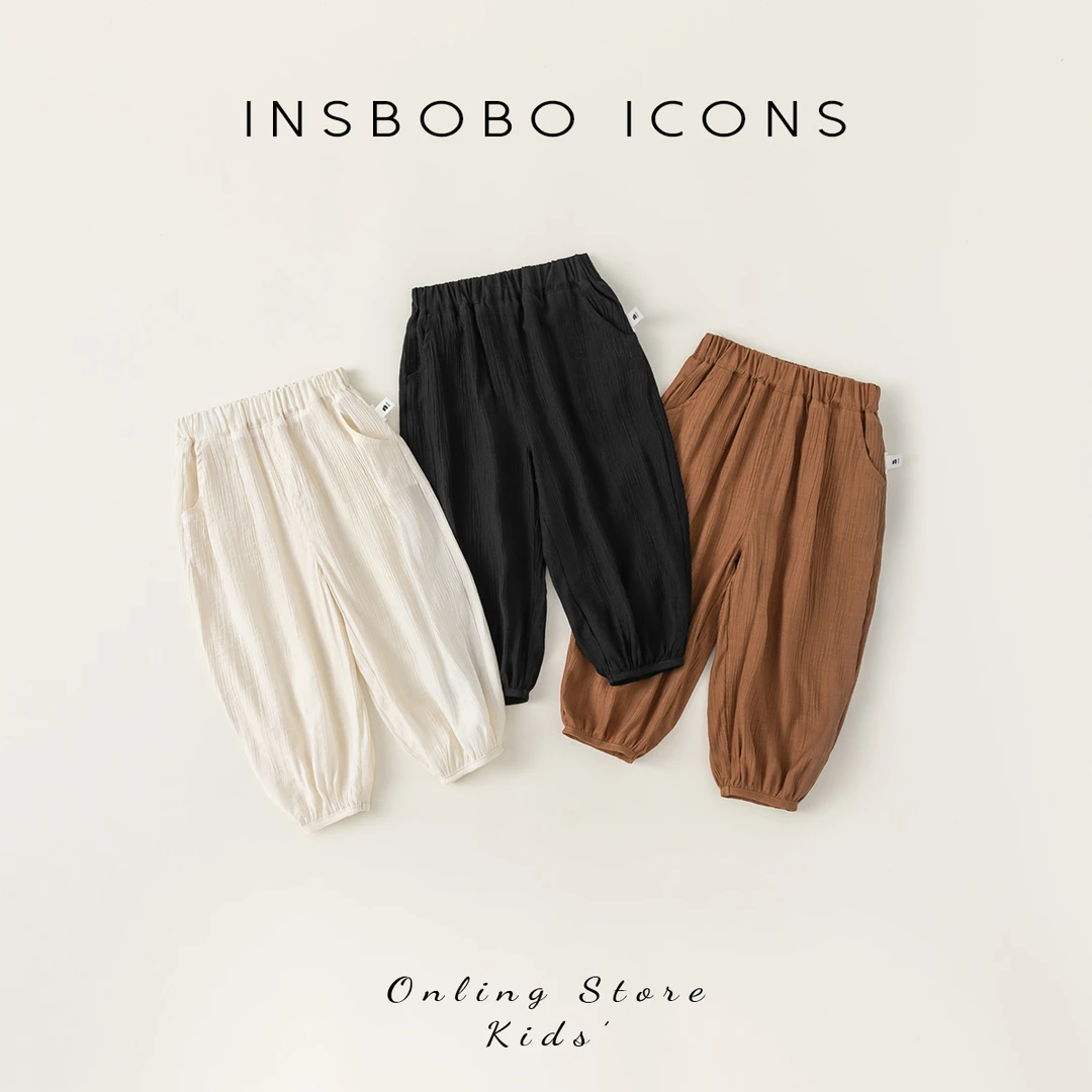 INSbobo女童纯色灯笼裤夏季童装空调裤男童防蚊裤薄款XK84018