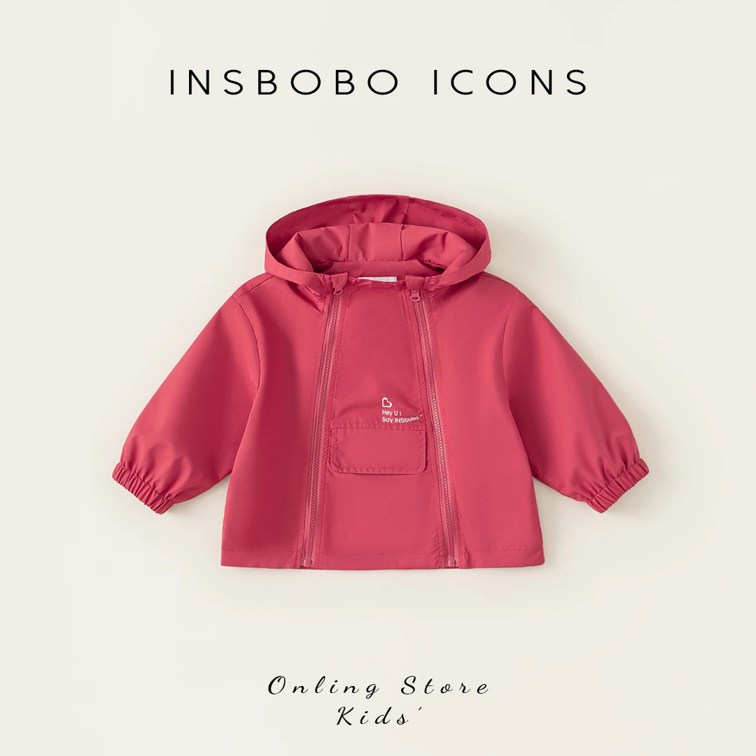 INSbobo女童外套春秋新品设计款上衣休闲字母印花连帽外套QY24234