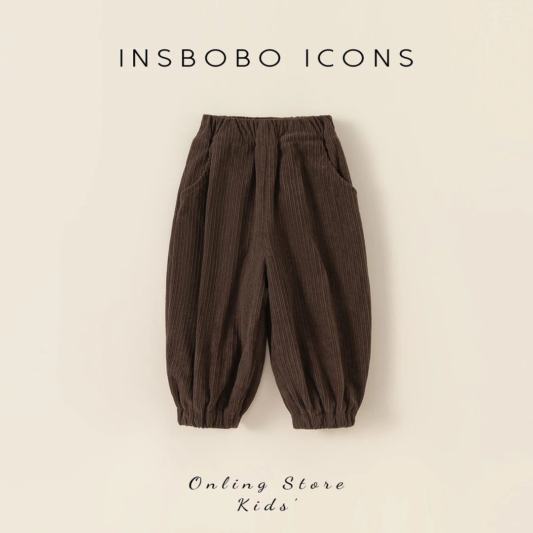 INSbobo冬季女小童裤子男童纯色套里束脚裤宝宝加绒保暖裤DK23130