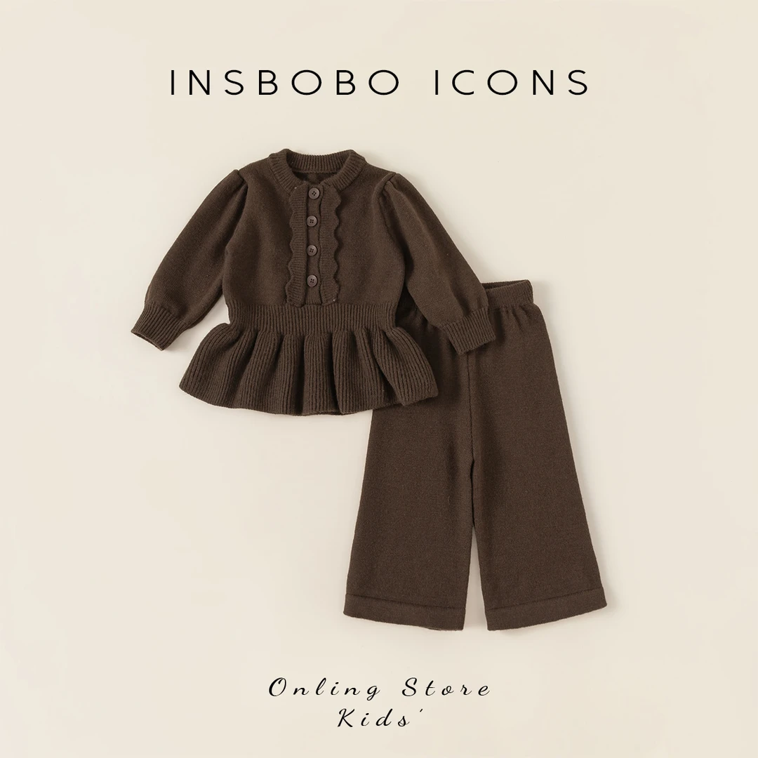 INSbobo女童冬季新品针织两件套宝宝毛球针织套裙韩版套装DT34406