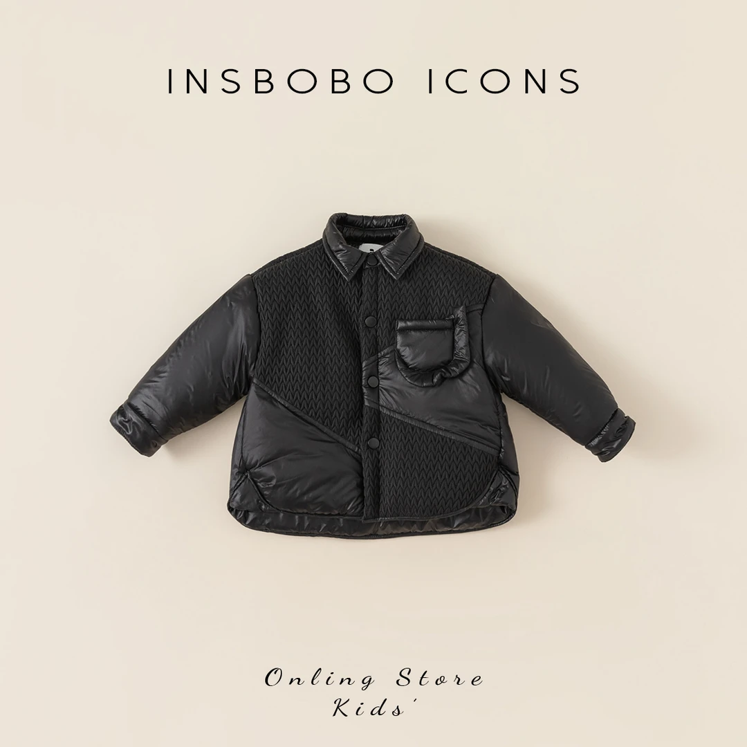 INSbobo儿童冬季棉服宝宝时尚休闲黑色秋冬拼接保暖棉服潮DY83155