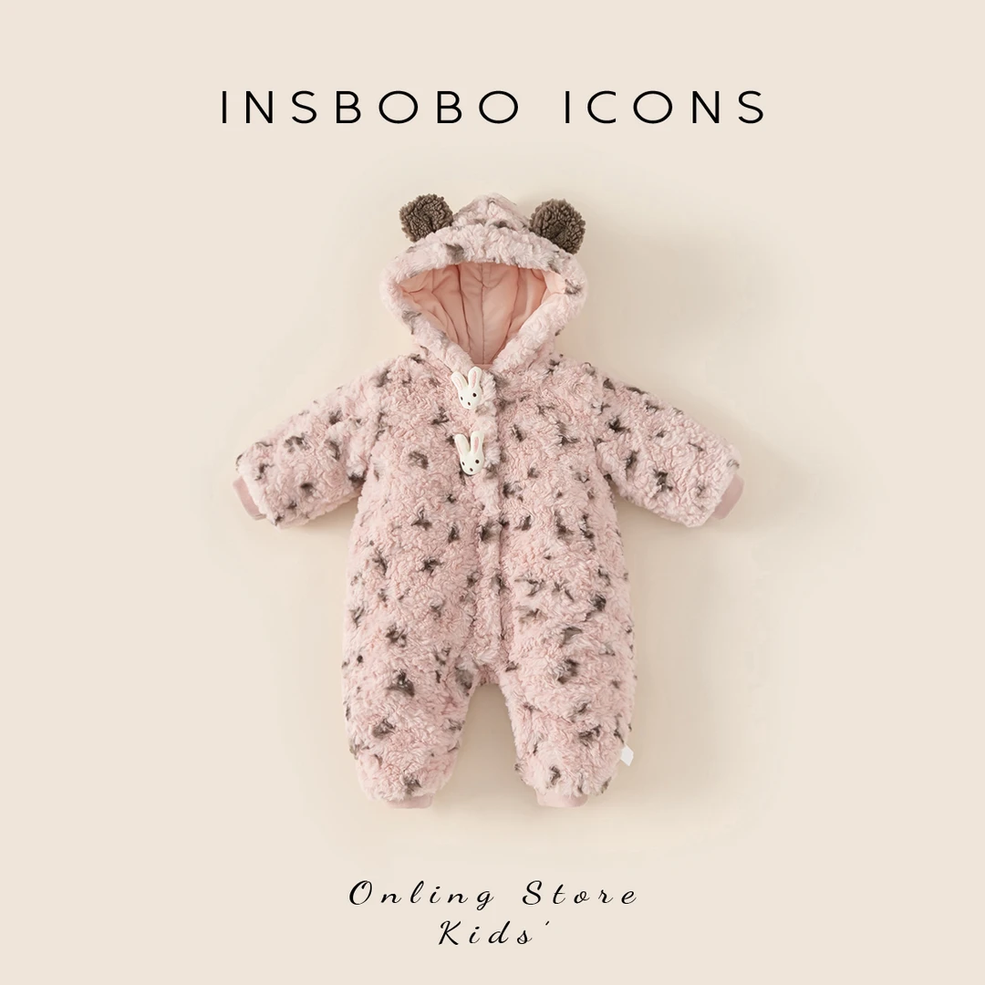 INSbobo女宝保暖婴儿冬季新品儿童爬服可爱豹纹兔子爬服潮DY14028